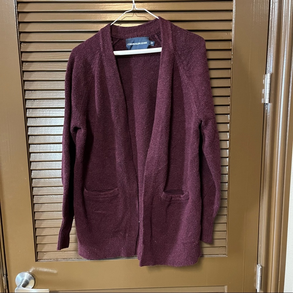 Calvin Klein Jeans Maroon Long Open Front Cardigan